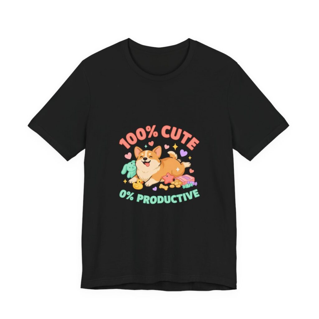100% Cute 0% Productive Corgi T-Shirt in Black