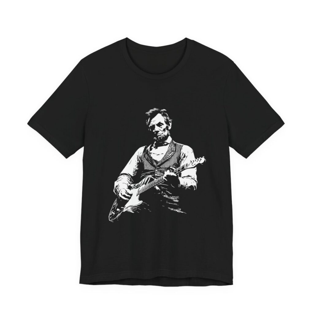 Abraham Lincoln Playing Guitar Funny History T-Shirt in Black