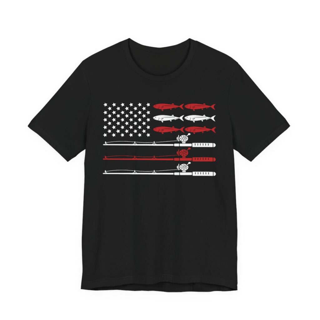 American Flag Fishing Rods Patriotic T-Shirt in Black
