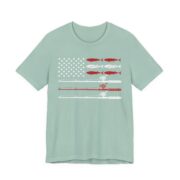 American Flag Fishing Rods Patriotic T-Shirt in Dusty Blue
