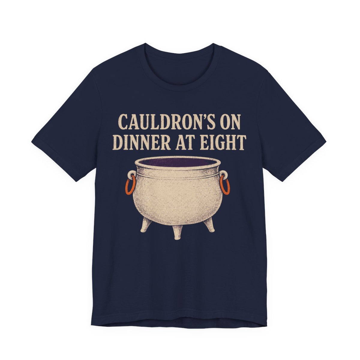 Cauldron's On. Dinner At Eight Shirt - Funny Halloween Tee in Navy