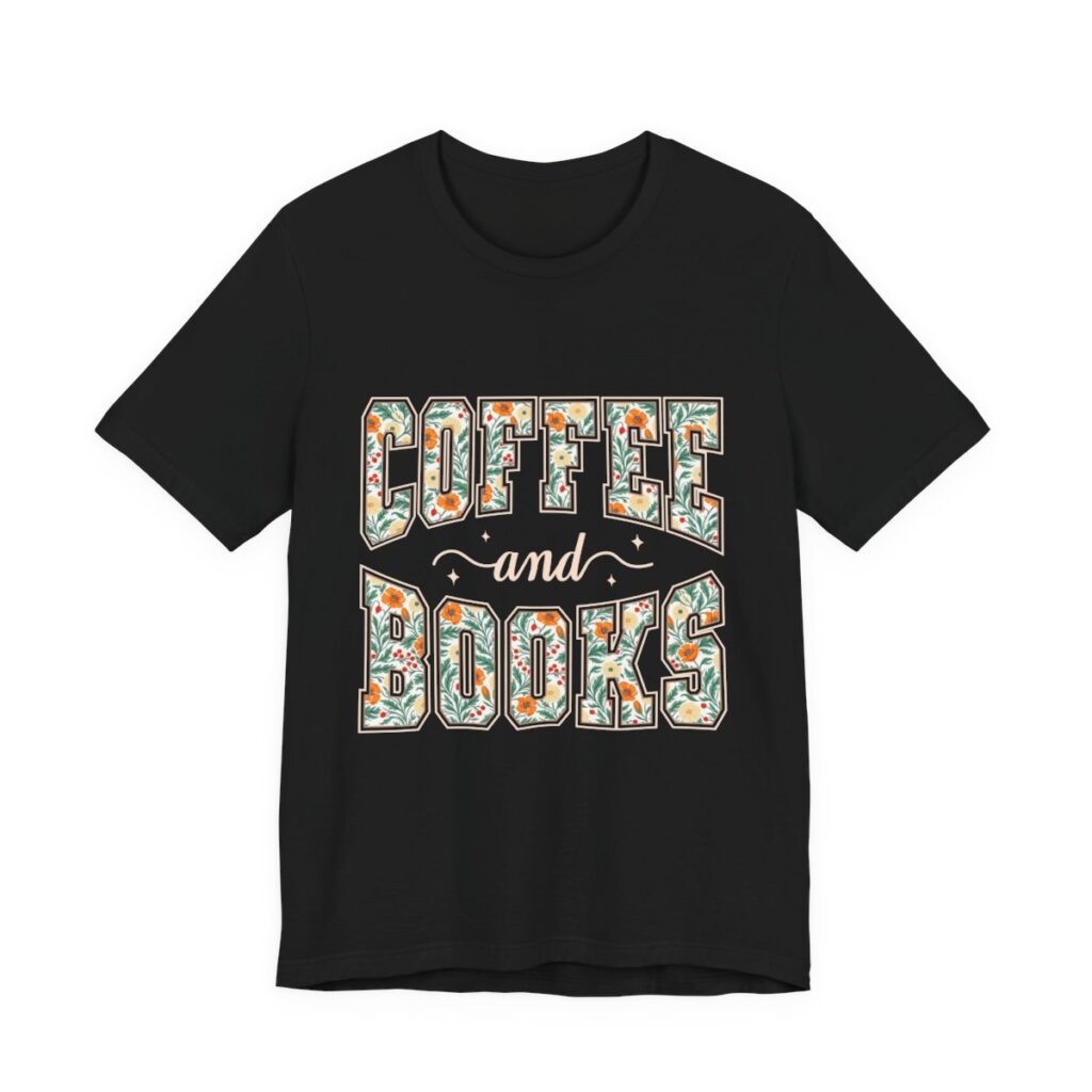 Coffee And Books Floral Reader T-Shirt in Black