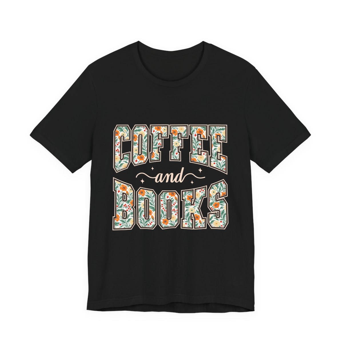 Coffee And Books Floral Reader T-Shirt in Black