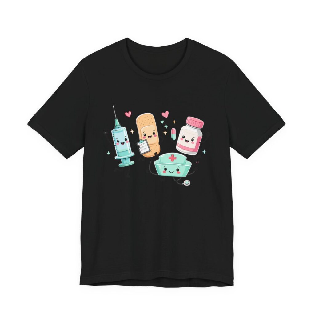Cute Nurse Kawaii Healthcare T-Shirt in Black