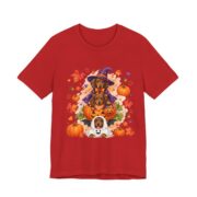 Dachshund Witch Halloween Pumpkin T-Shirt in Red