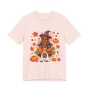 Dachshund Witch Halloween Pumpkin T-Shirt in Soft Pink