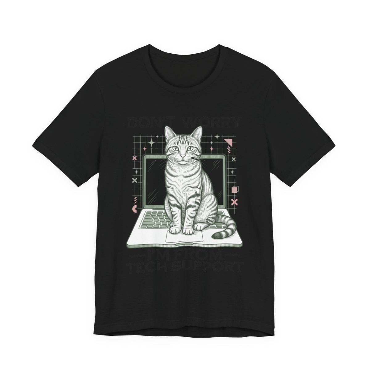 Don’t Worry I’m From Tech Support Cat T-Shirt in Black