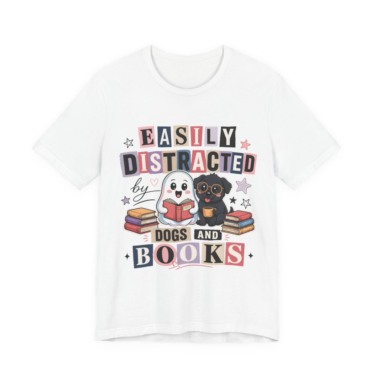 Easily Distracted By Dogs And Books T-Shirt in White