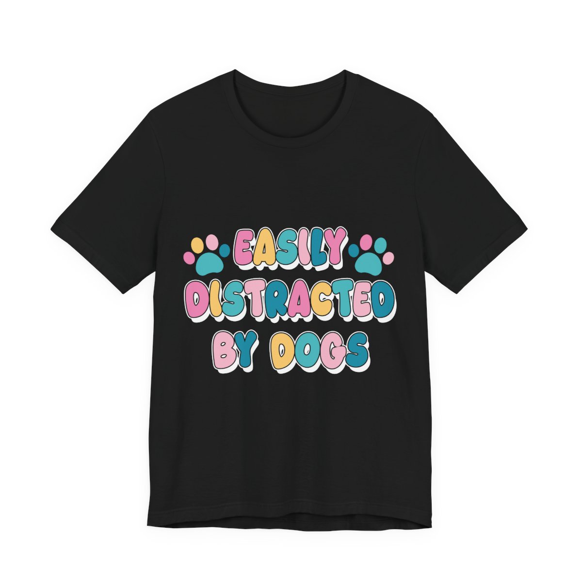 Easily Distracted By Dogs Paw Print T-Shirt in Black