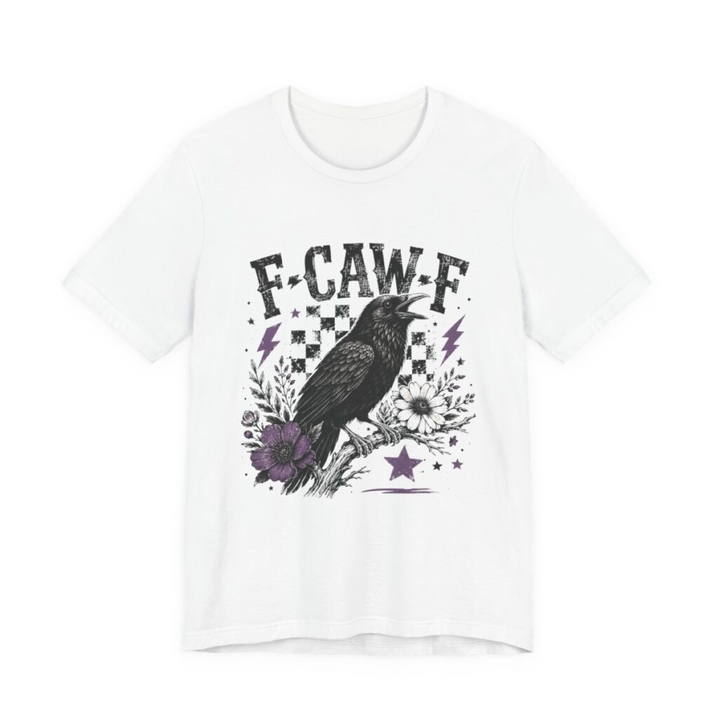 F-Caw-F Checkered Crow Halloween T-Shirt in White