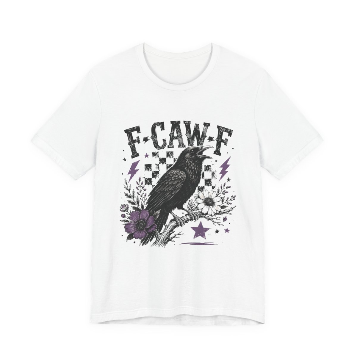 F-Caw-F Checkered Crow Halloween T-Shirt in White
