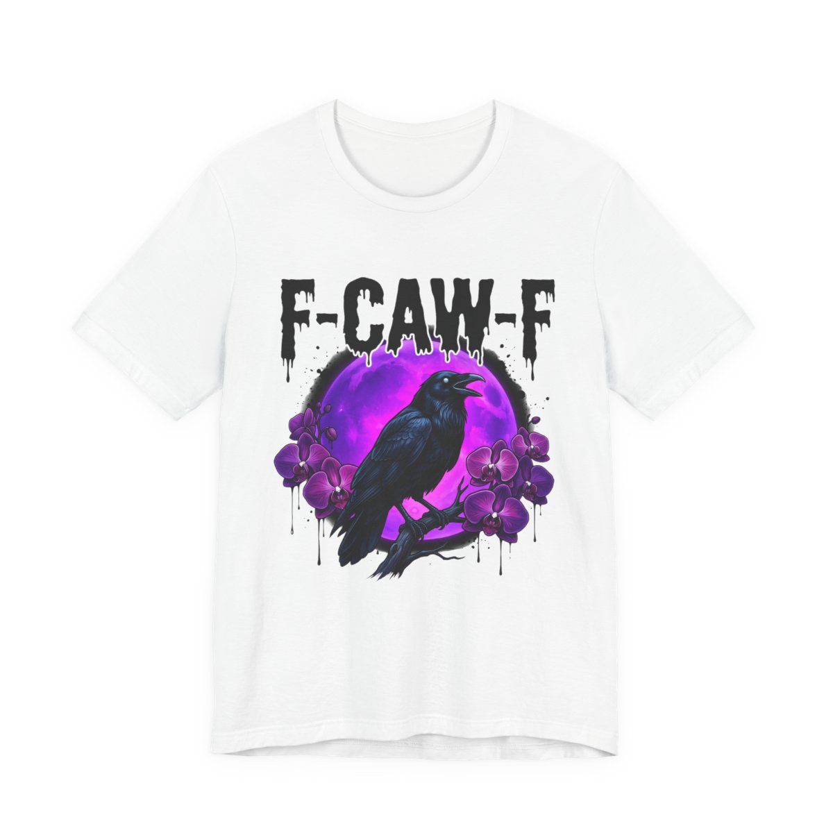 F-Caw-F Crow Purple Orchid Moon T-Shirt in White