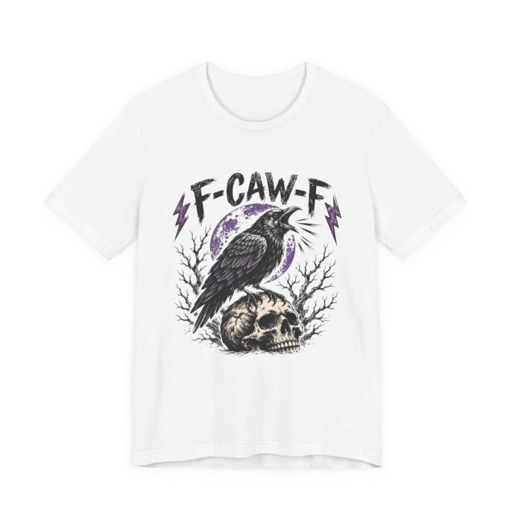 F-Caw-F Crow Skull Purple Moon T-Shirt in White