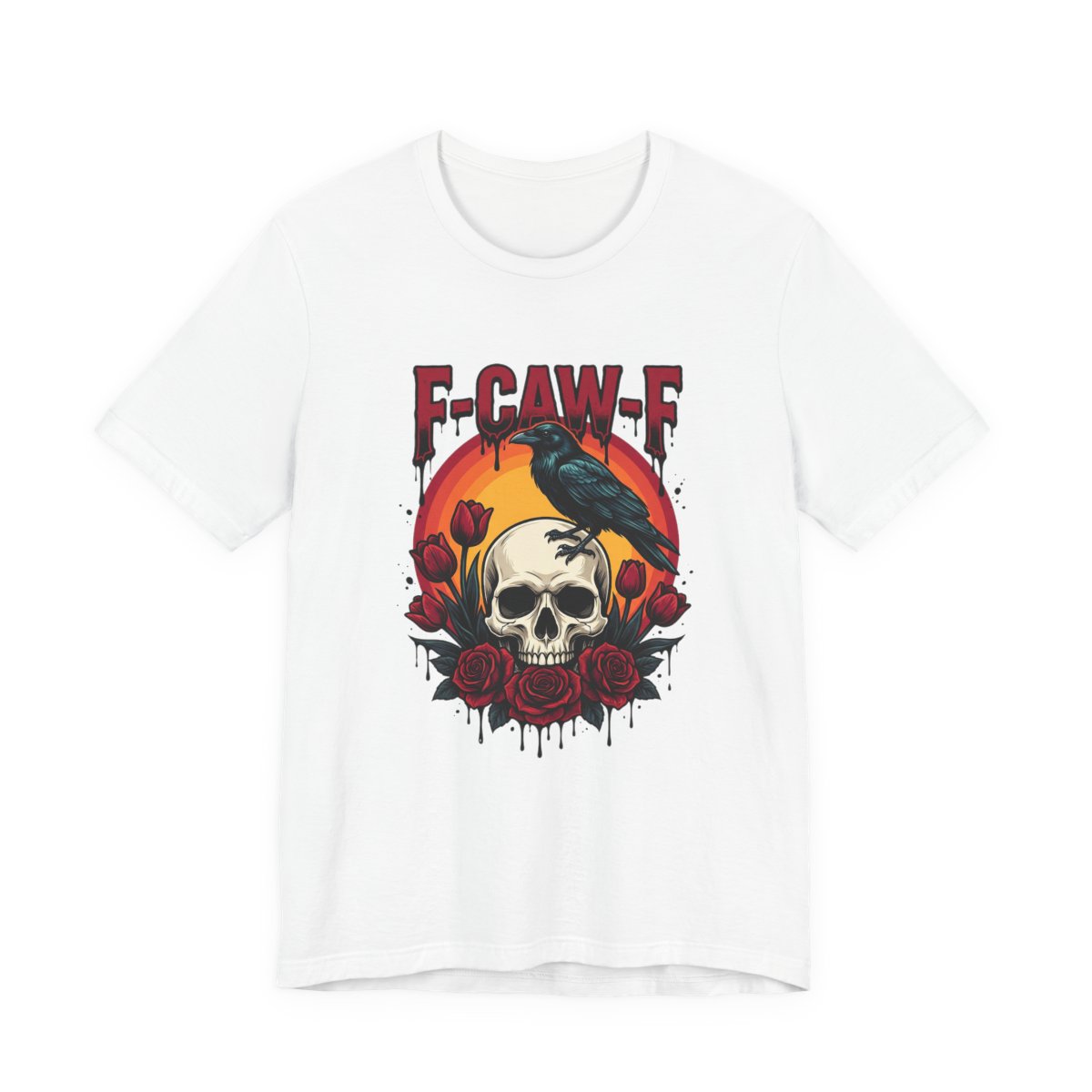 F-Caw-F Crow Skull Roses Halloween T-Shirt in White