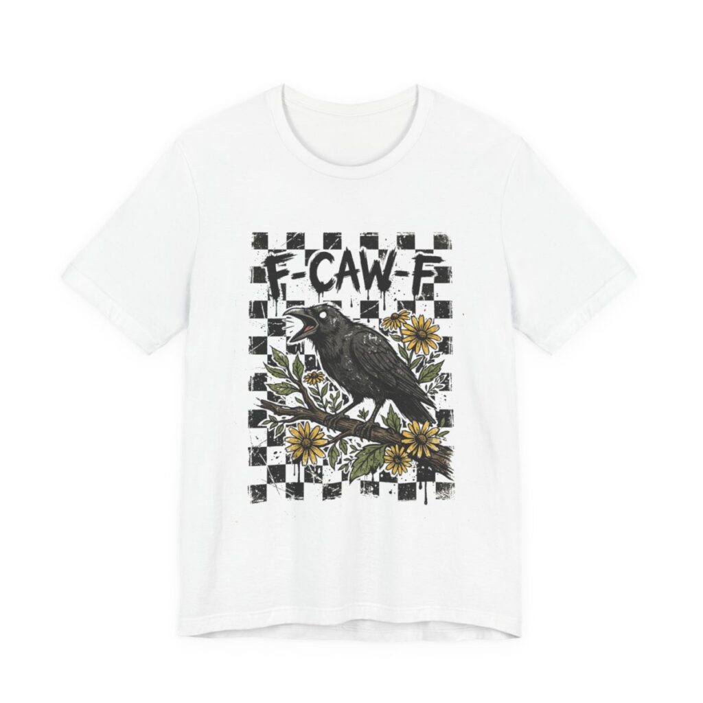 F-Caw-F Gothic Crow Wildflower T-Shirt in White
