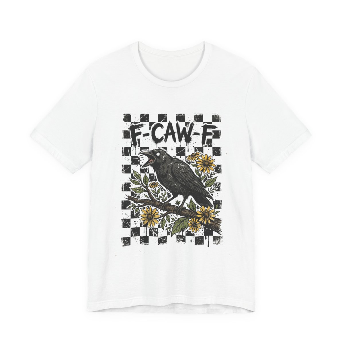 F-Caw-F Gothic Crow Wildflower T-Shirt in White