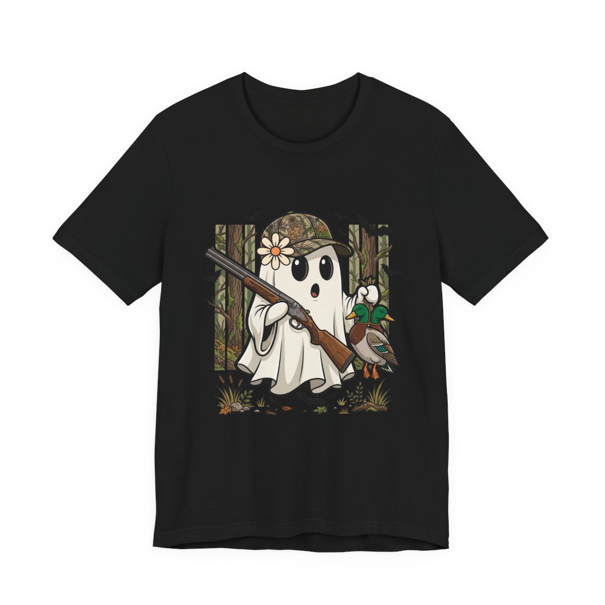 Ghost Duck Hunter Funny Halloween T-Shirt in Black