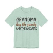 Grandma Has The Snacks And The Answers Shirt - Grandma Gift in Heather Prism Mint