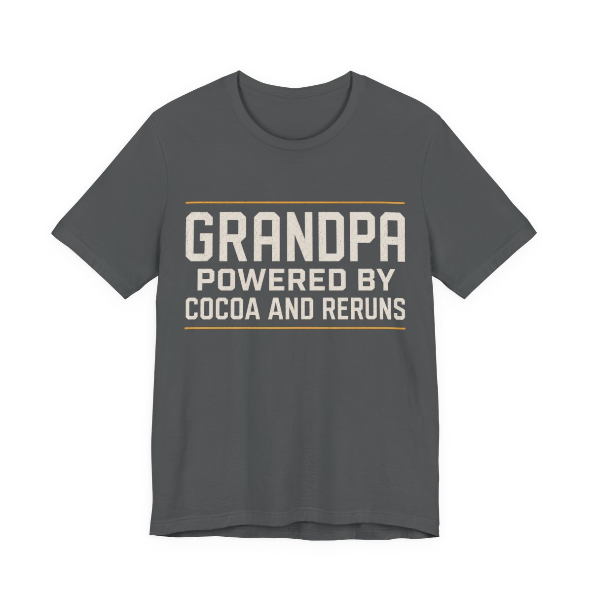 Grandpa Powered By Cocoa And Reruns Shirt - Funny Christmas Tee in Asphalt