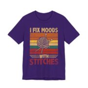 I Fix Moods With Stitches Funny Knitting T-Shirt in Team Purple