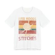 I Fix Moods With Stitches Funny Knitting T-Shirt in White