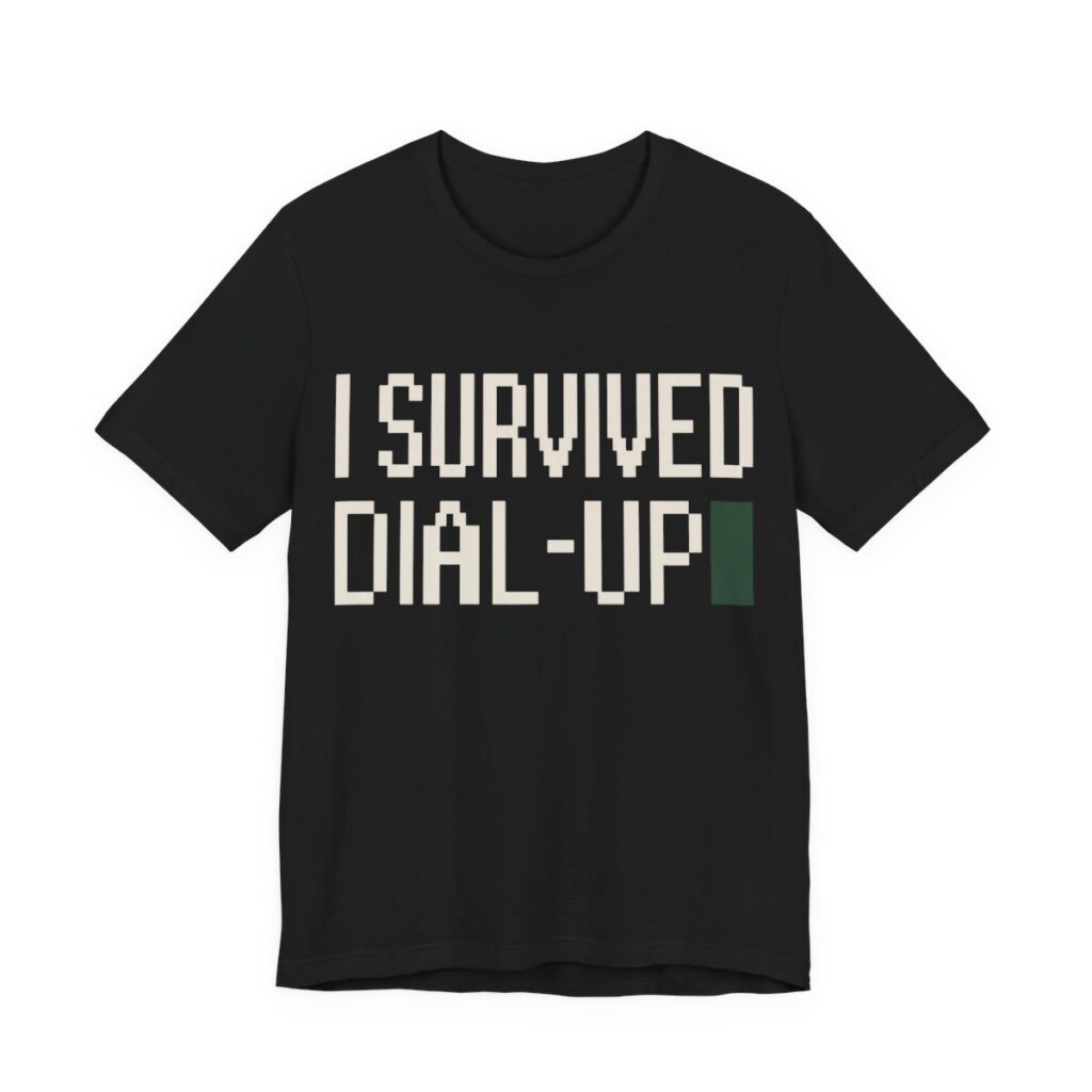 I Survived Dial-Up Shirt - Retro 90s Nostalgia Gift Tee in Black