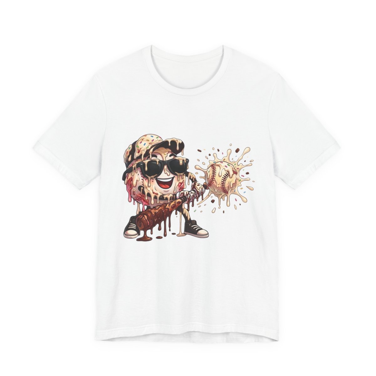 Ice Cream Mascot Tee – Drippy Sundae Cartoon Graphic T‑Shirt in White