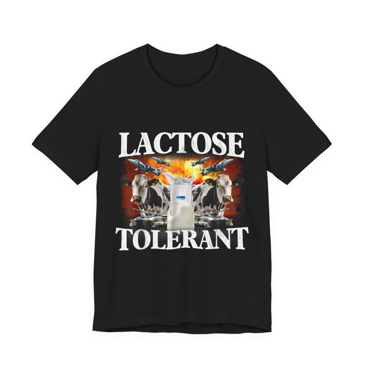 Lactose Tolerant Funny Cow And Milk T-Shirt in Black