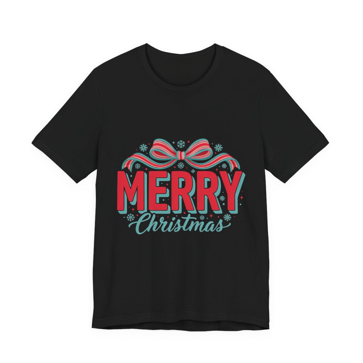 Merry Christmas Retro Bow T-Shirt in Black