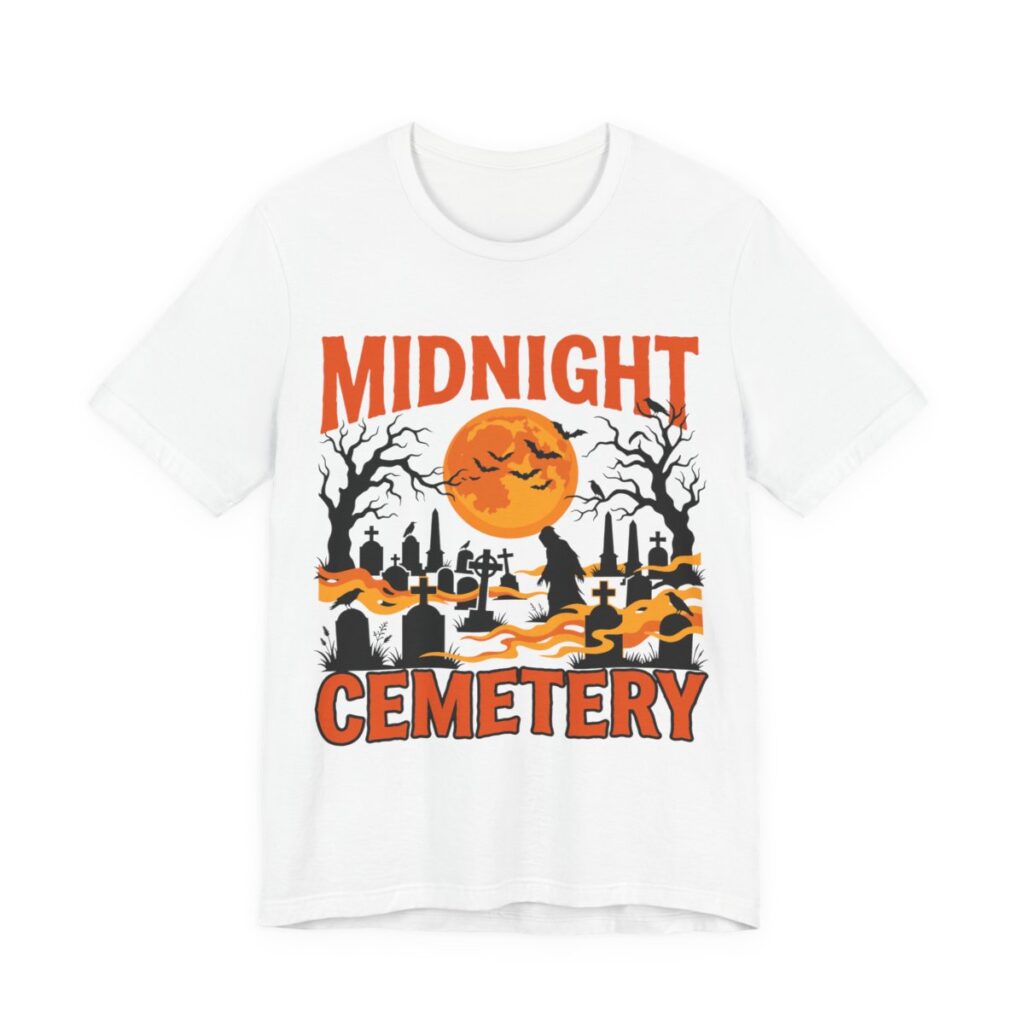 Midnight Cemetery Halloween T-Shirt in White