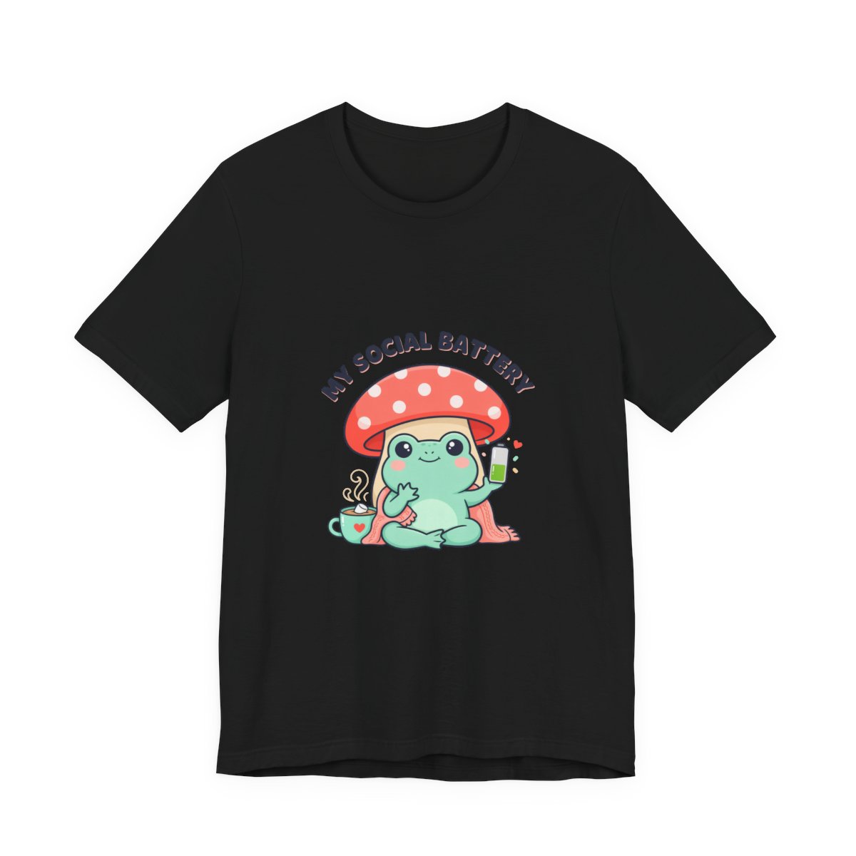 My Social Battery Cute Frog Mushroom T-Shirt Black My Social Battery Cute Frog Mushroom T-Shirt in Black