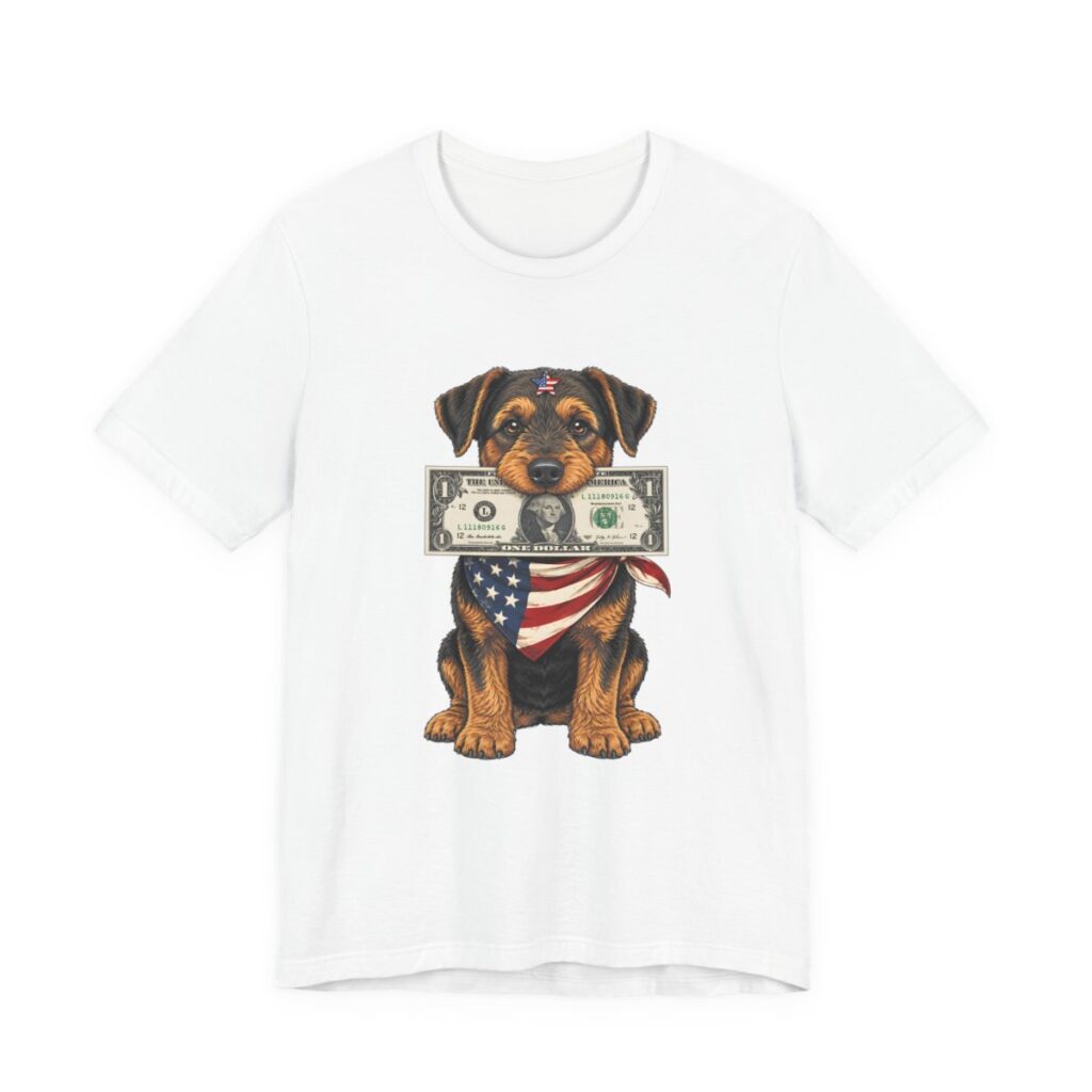 Patriotic Puppy Dollar Bill Funny T-Shirt in White