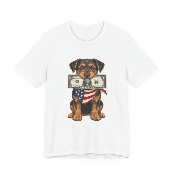 Patriotic Puppy Dollar Bill Funny T-Shirt in White