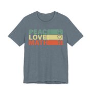 Peace Love Math Retro Teacher T-Shirt in Heather Slate