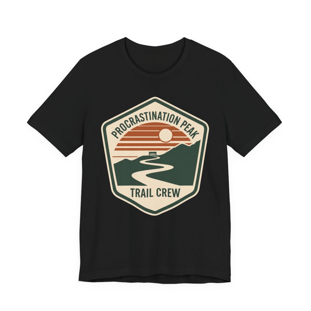 Procrastination Peak Trail Crew Shirt - Funny Hiking Parody in Black