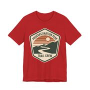 Procrastination Peak Trail Crew Shirt - Funny Hiking Parody in Red