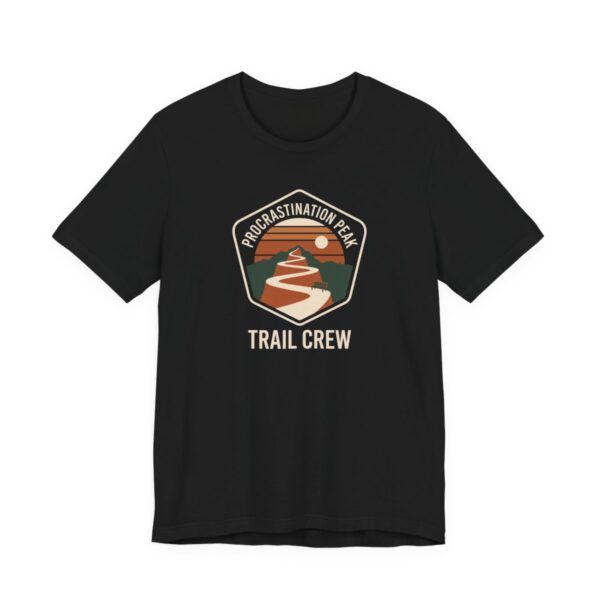 Procrastination Peak Trail Crew Tee - Funny Hiking Parody Shirt in Black