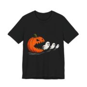 Pumpkin And Ghosts Cute Halloween T-Shirt in Black