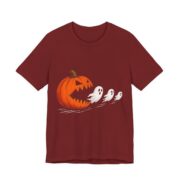 Pumpkin And Ghosts Cute Halloween T-Shirt in Cardinal