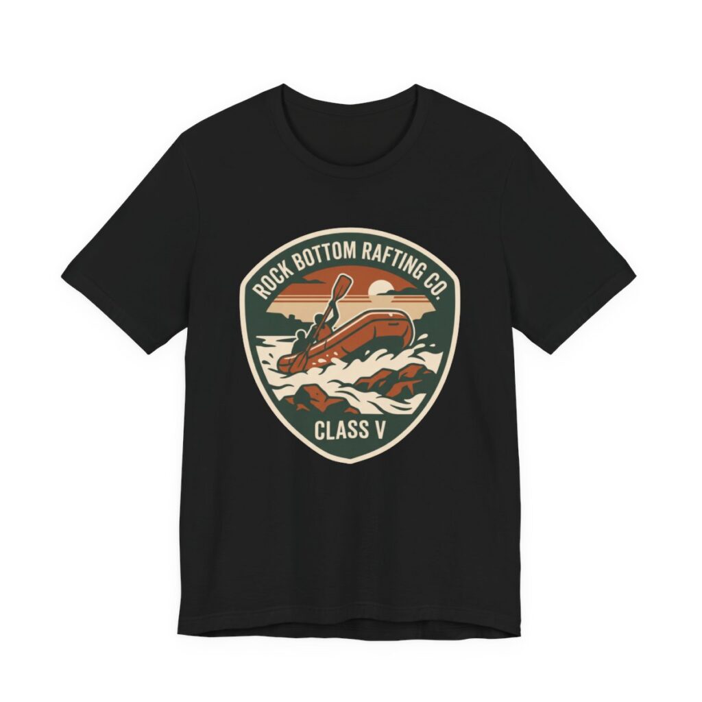 Rock Bottom Rafting Co Class V Shirt - Funny Outdoors Parody in Black