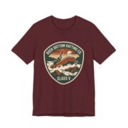 Rock Bottom Rafting Co Class V Shirt - Funny Outdoors Parody in Maroon