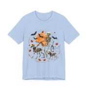 Skeleton Dogs Walking Halloween T-Shirt in Baby Blue