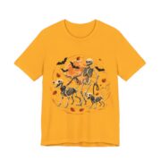 Skeleton Dogs Walking Halloween T-Shirt in Gold