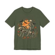 Skeleton Dogs Walking Halloween T-Shirt in Military Green