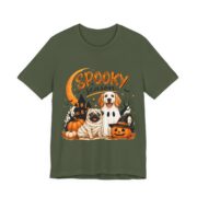 Spooky Season Dogs Haunted House T-Shirt in Military Green