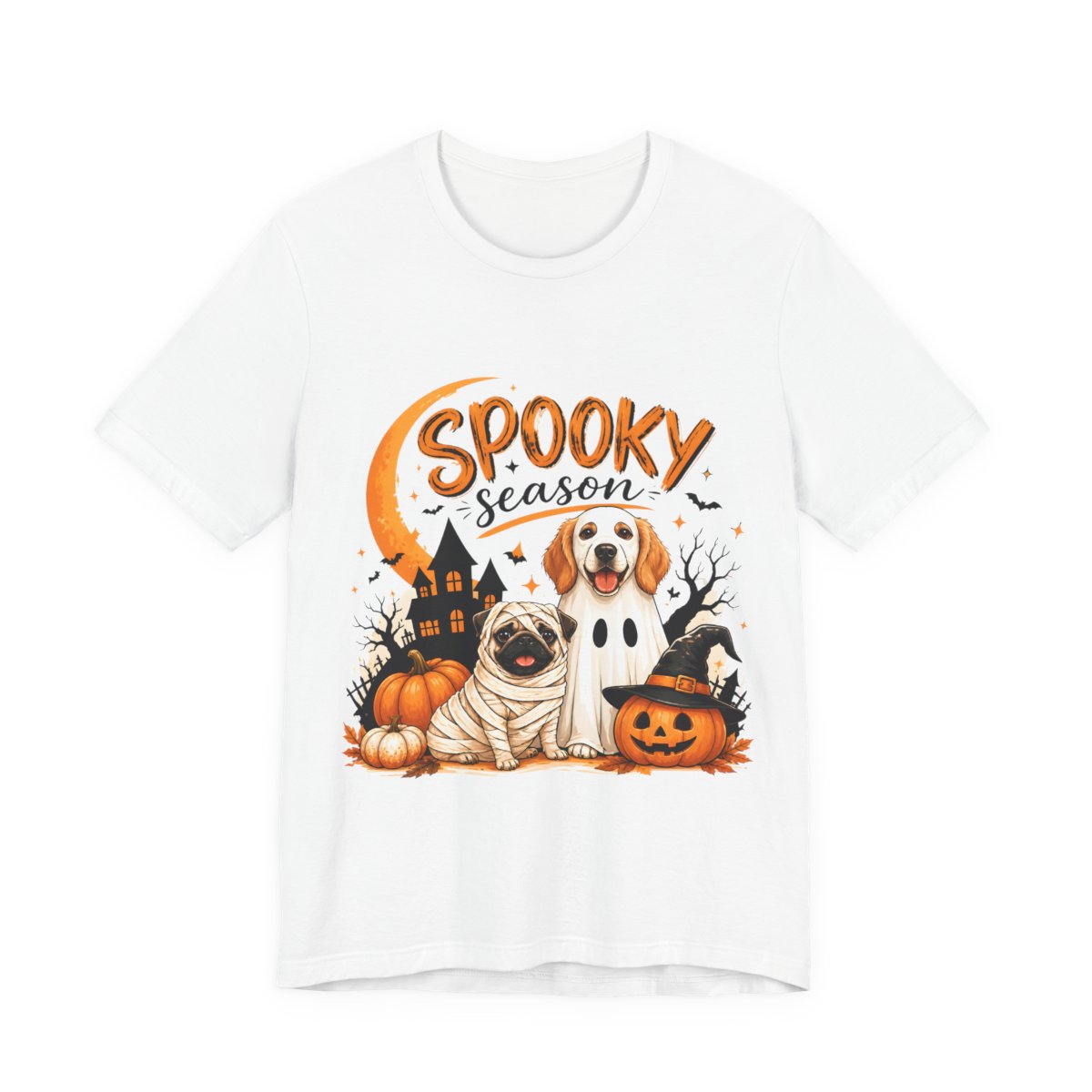 Spooky Season Dogs Haunted House T-Shirt in White