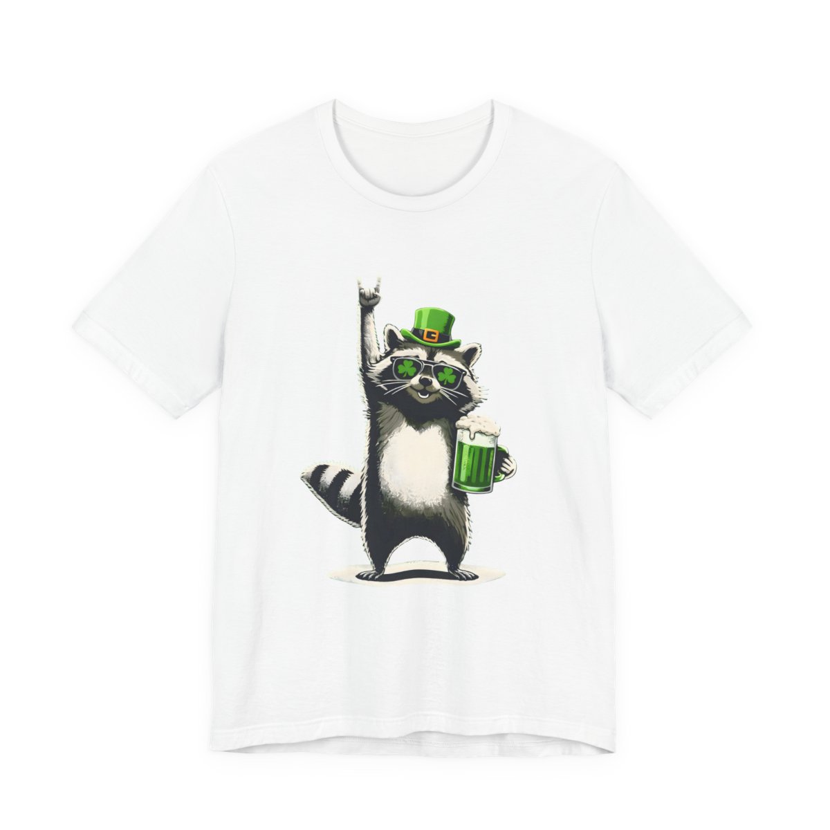 St Patricks Day Raccoon Green Beer T-Shirt in White