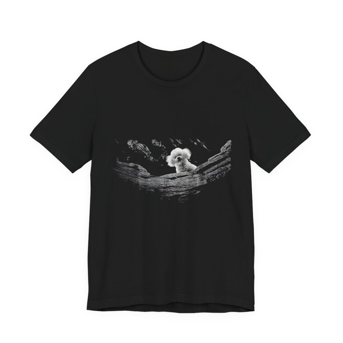 White Dog On Driftwood Lake Day T-Shirt in Black
